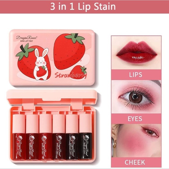 NWT Dragon Ranee 6 Color Strawberry Mini Lip Tint Stain Set - Picture 8 of 9